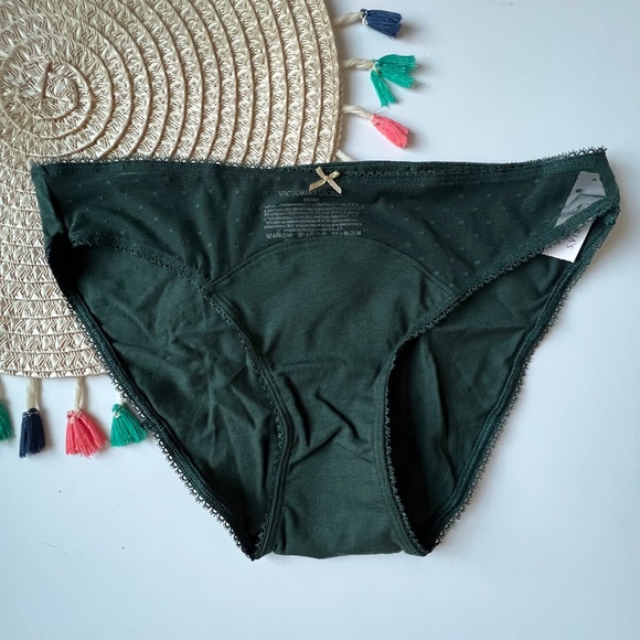 Victoria's Secret Stretch Cotton Dot Mesh Bikini Panty Botanical Green M NEW - Picture 1 of 3